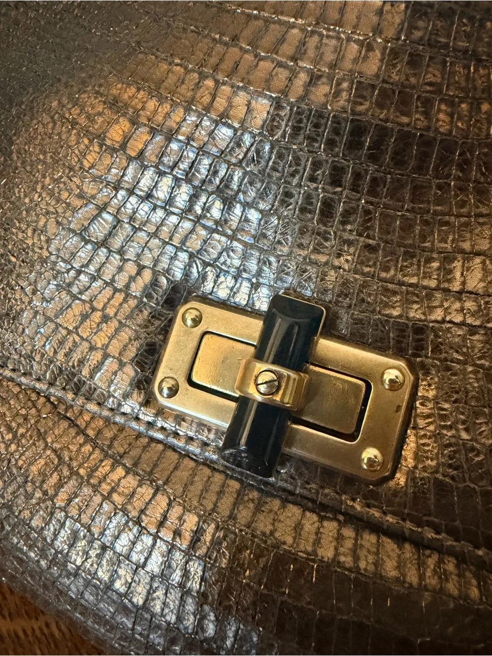 LANVIN Happy Flap Lizard-Embossed Metallic Bag with Chain Straps - 9”x12”x2”